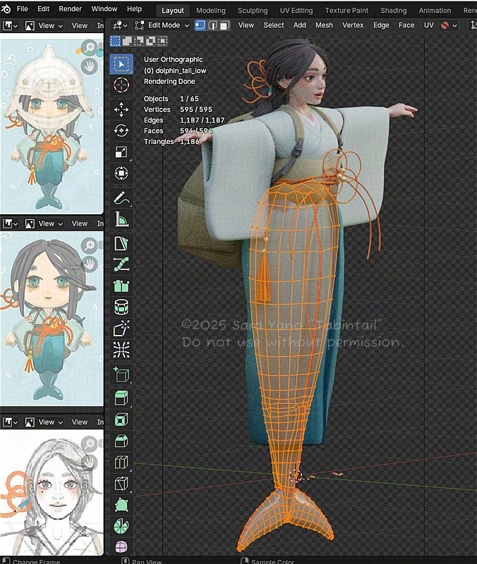 イルカ型人魚の制作過程。