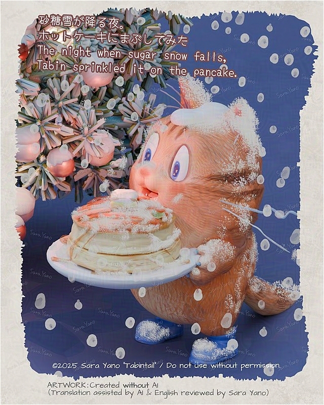 クリスマスツリーと猫タビンとホットケーキと砂糖の雪

砂糖雪が降る夜。ホットケーキにまぶしてみた。