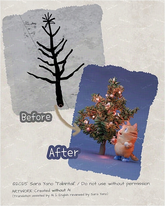 クリスマスツリーと猫タビン Deeppaintを使いました