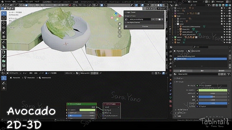 アボカドに厚みを付ける
Logo Tracer というアドオン使用