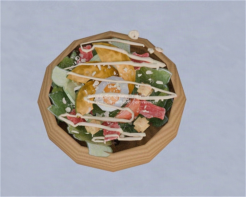 3Dサラダと木目の皿